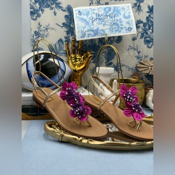 🆕 CHICO'S 🧿 NWOB Sunset Flower Sandal, Pink Hand Beaded Flower Detail - Sz 7US - Picture 3 of 13